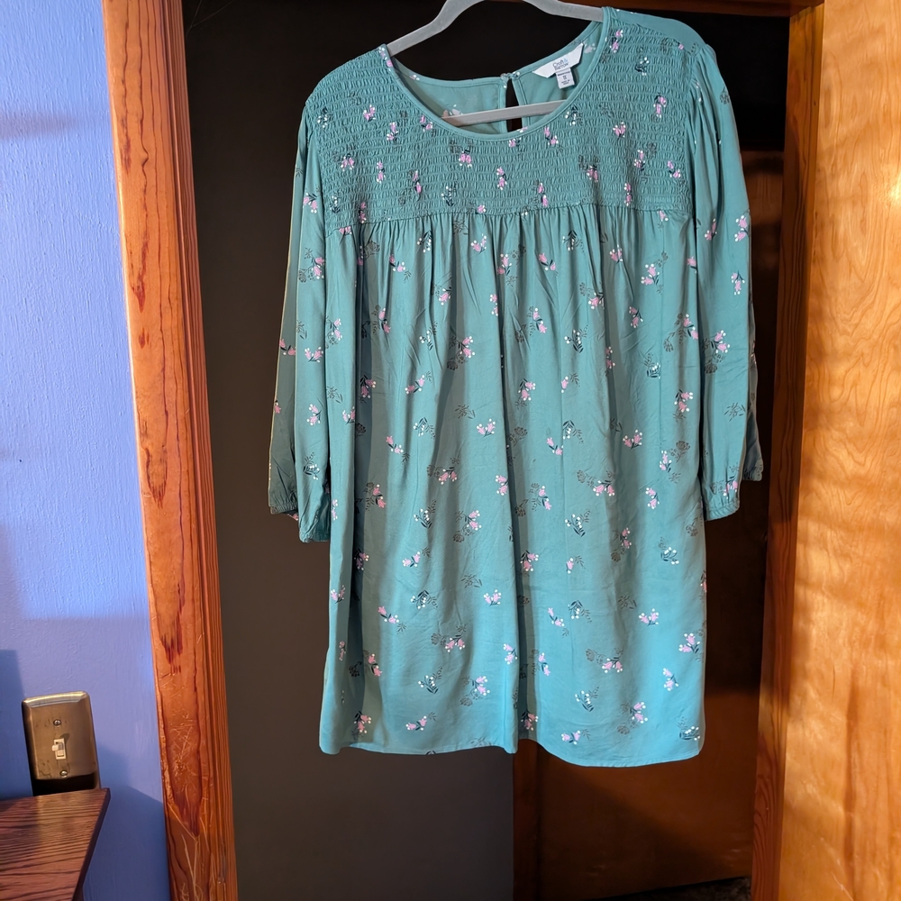 croft & barrow Light Green Floral Smocked Yoke Blouse